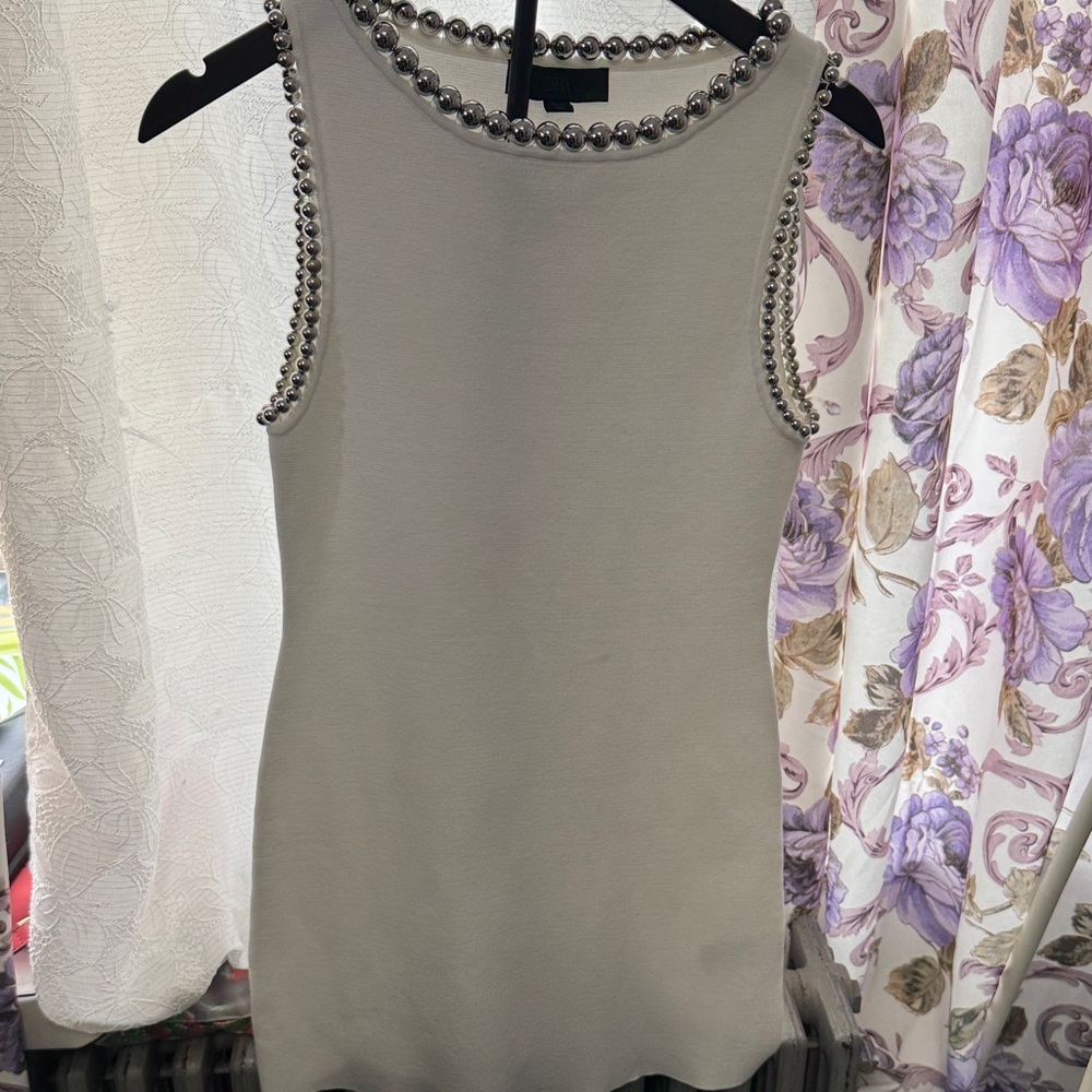 Zara Cream Mini Dress with Silver Bead Trim